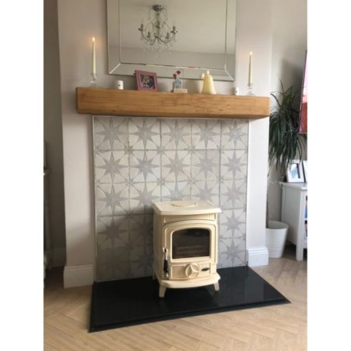 Oak Mantel - White Stove