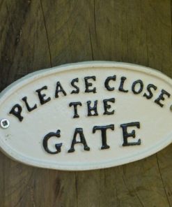 Please close the gate - white - cast iron