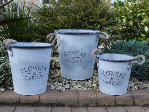 Buckets - Set of three - Flowers and Garden - Rope handle