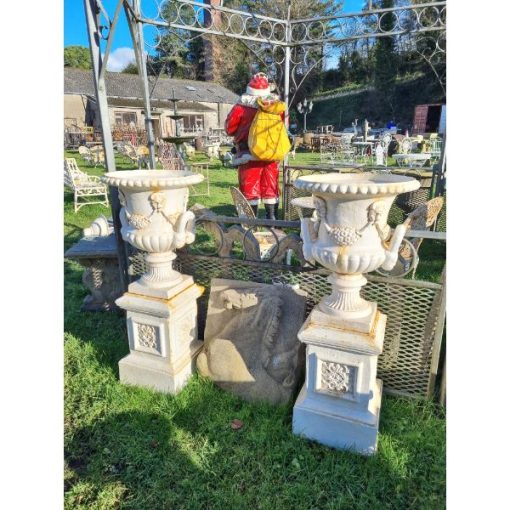 Cast Iron Urns on Pedestals - Large