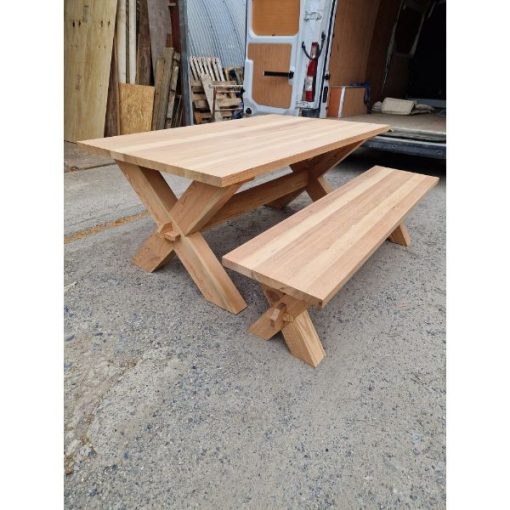 Custom Made X - Frame Table and Bench - 1e