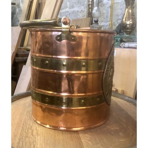 Hammered Copper and Brass Log Bucket - Two Bands - 1d