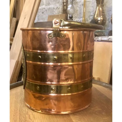 Hammered Copper and Brass Log Bucket - Two Bands - 1e