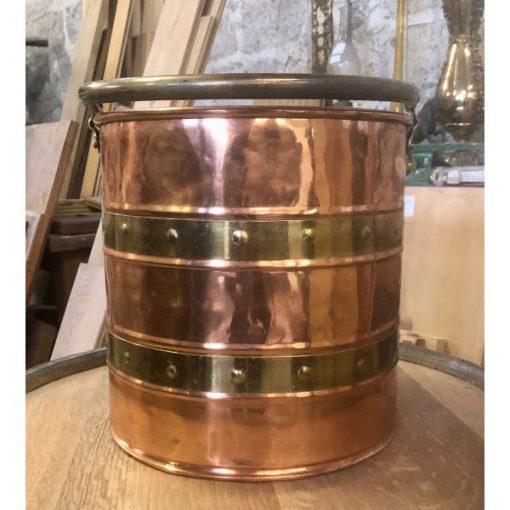 Hammered Copper and Brass Log Bucket - Two Bands - 1f