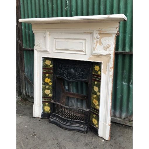 Fireplace - Cast Iron - Yellow Flower Tiles - 1a