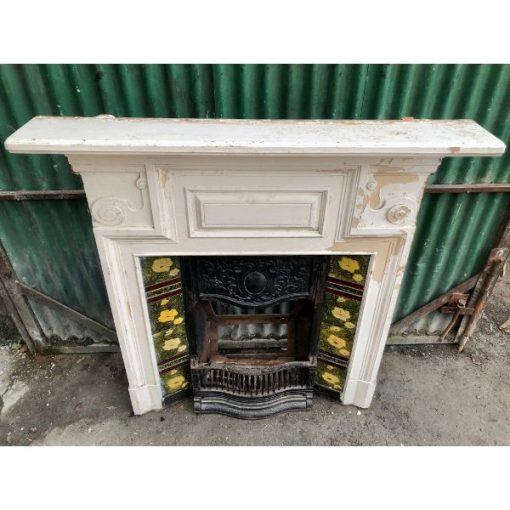 Fireplace - Cast Iron - Yellow Flower Tiles - 1b