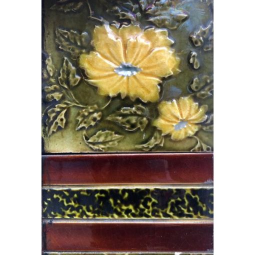 Fireplace - Cast Iron - Yellow Flower Tiles - 1c