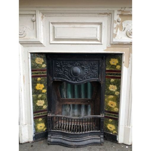 Fireplace - Cast Iron - Yellow Flower Tiles - 1d