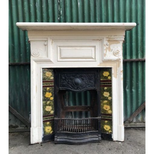 Fireplace - Cast Iron - Yellow Flower Tiles - 1e