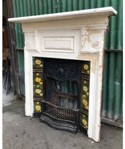 Fireplace - Cast Iron - Yellow Flower Tiles - 1h