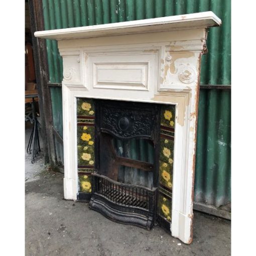 Fireplace - Cast Iron - Yellow Flower Tiles - 1h