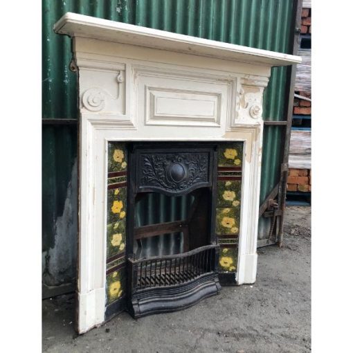 Fireplace - Cast Iron - Yellow Flower Tiles - 1i