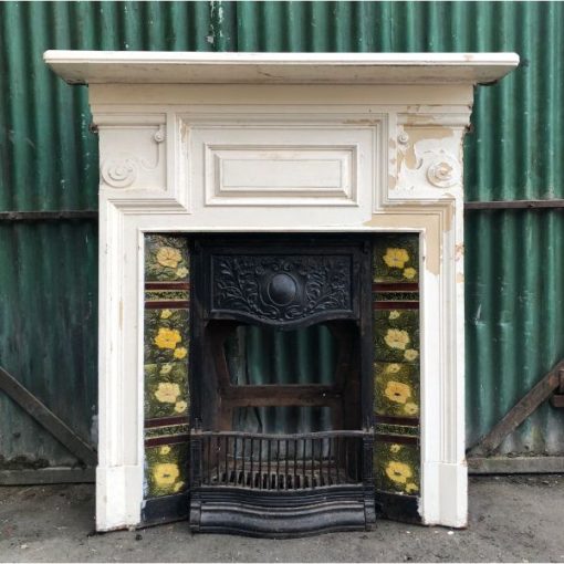 Fireplace - Cast Iron - Yellow Flower Tiles - 1k