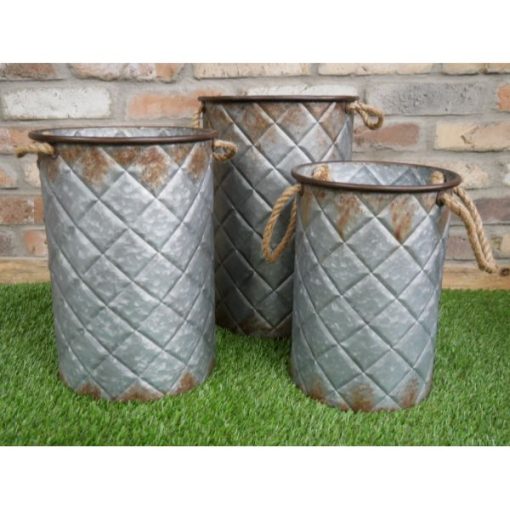 Buckets - Set of 3 - Grey Squares and rope - D6729