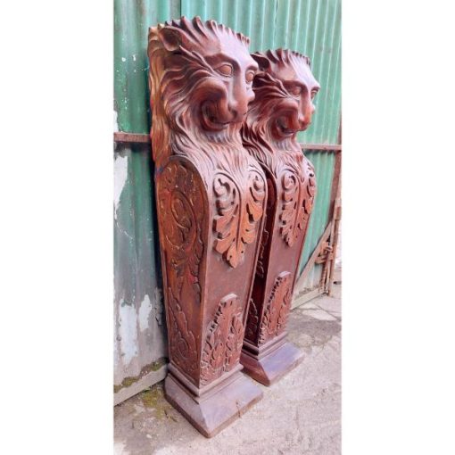 Carved Lion Head Plinths-KAS125d