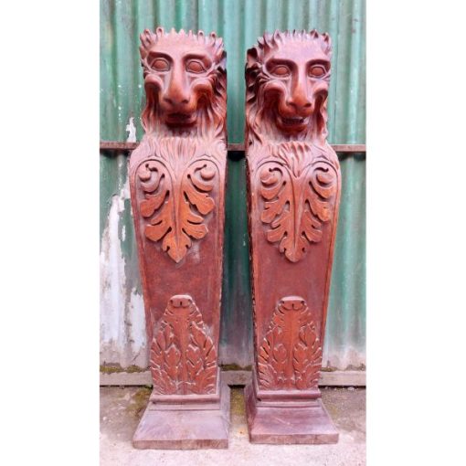 Carved Lion Head Plinths-KAS125h