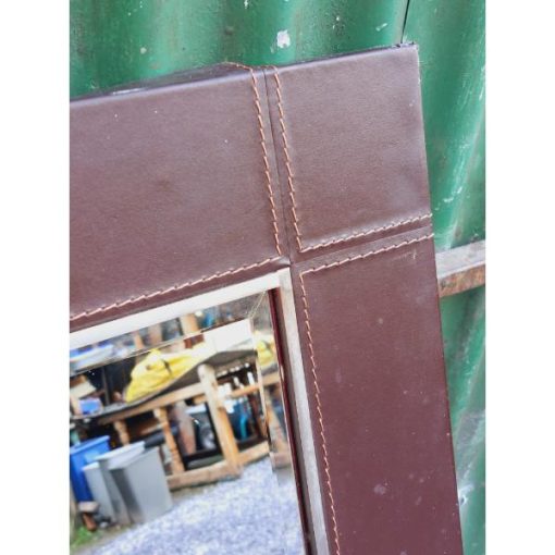 Mirror with Brown Faux Leather Covered Frame - KAS395a