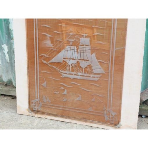 Smoked Glass Panel with Ship & Coastal Scene - KAS441b