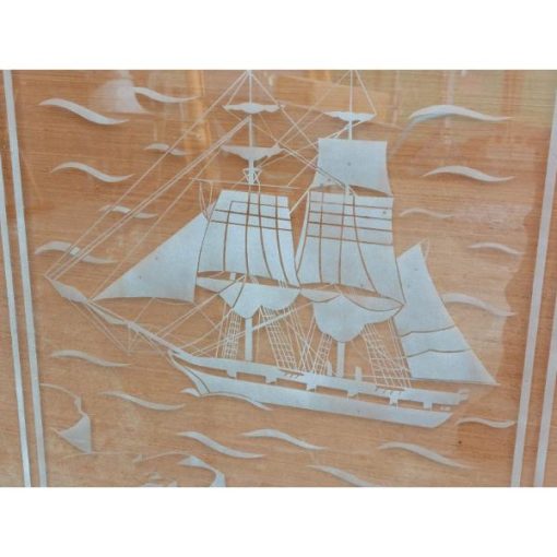 Smoked Glass Panel with Ship & Coastal Scene - KAS441c