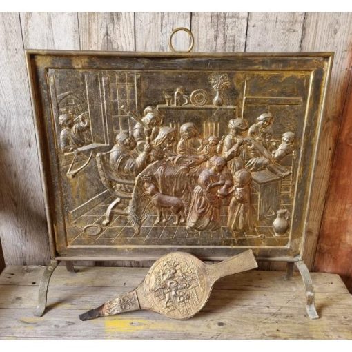 Pressed Brass Fire Screen and Bellows - KAS503a