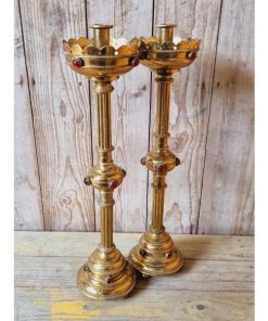 Pair of Ornate Brass Candle Holders KAS629 (1)