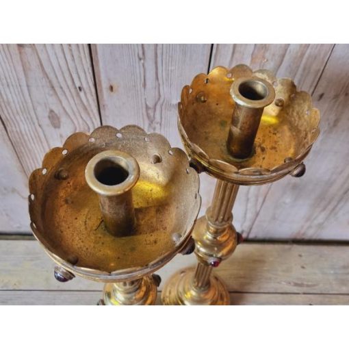 Pair of Ornate Brass Candle Holders KAS629 (5)