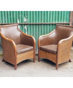 Pair of Rattan and Leather Armchairs KAS635 (1)