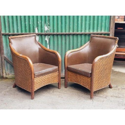 Pair of Rattan and Leather Armchairs KAS635 (1)