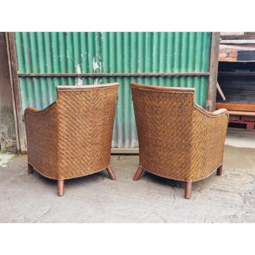 Pair of Rattan and Leather Armchairs KAS635 (10)