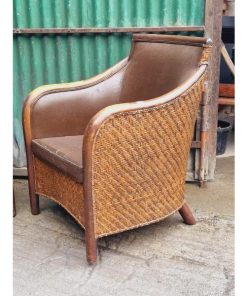 Pair of Rattan and Leather Armchairs KAS635 (2)