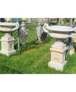 Pair of Cast Iron Urns on Pedestals H397 (1)
