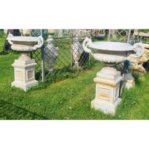 Pair of Cast Iron Urns on Pedestals H397 (1)
