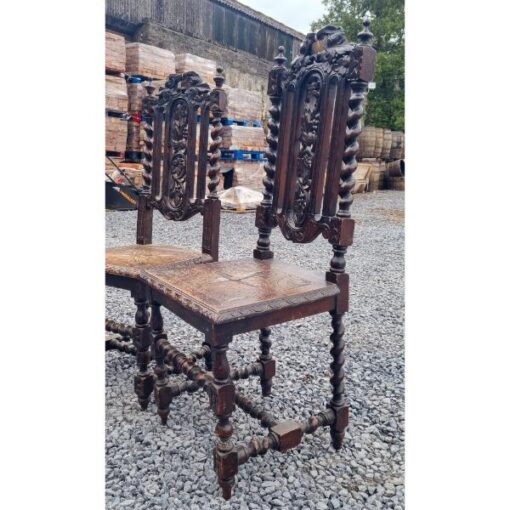 Set of 3x High Back Carved Oak Chairs KAS853 (12)