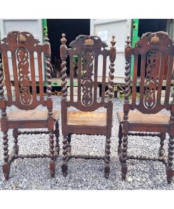 Set of 3x High Back Carved Oak Chairs KAS853 (5)
