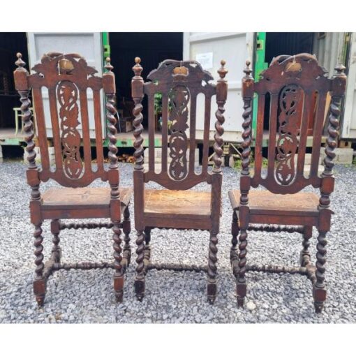Set of 3x High Back Carved Oak Chairs KAS853 (5)
