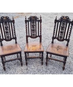 Set of 3x High Back Carved Oak Chairs KAS853 (7)