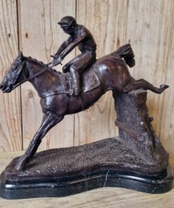 Horse and Jockey Jumping Cast Iron Statue Marble Base H376 (1)